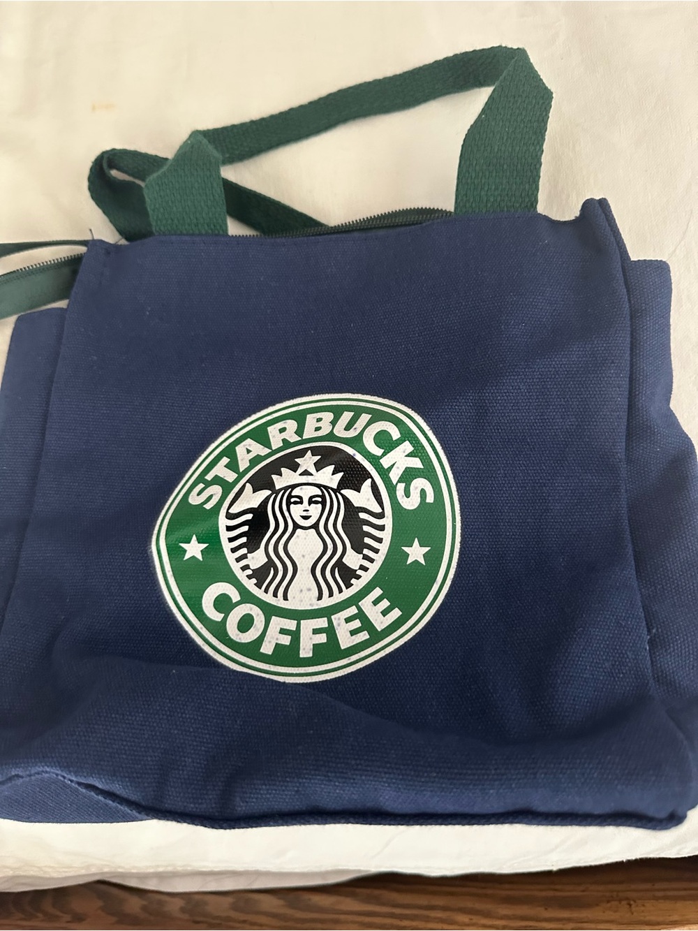 Starbucks Navy Canvas Tote with Green Logo and Straps